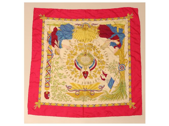 Hermès HERMES CARRE 90 LIBERTE EGALITE FRATERNITE Sciarpa Seta Rosa Aut ar9934 - vista 11