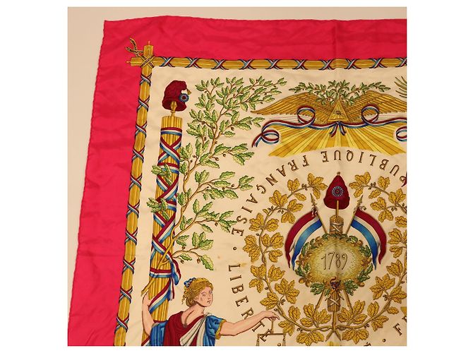 Hermès HERMES CARRE 90 LIBERTE EGALITE FRATERNITE Sciarpa Seta Rosa Aut ar9934 - vista 2