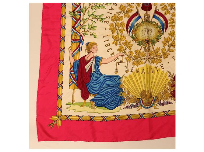 Hermès HERMES CARRE 90 LIBERTE EGALITE FRATERNITE Sciarpa Seta Rosa Aut ar9934 - vista 4