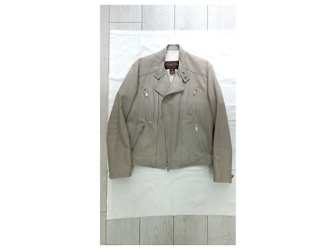 Chaqueta Aviador Louis Vuitton de Cuero Taupe Gris - vista 10