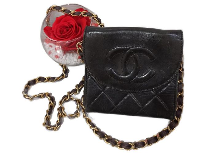 Sac à Main Cuir Vintage Années 70 Marque CHIC - Noir - Style Cartable - Occasion