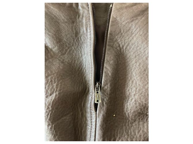 Falda de cuero Yves Saint Laurent Castaño - vista 3