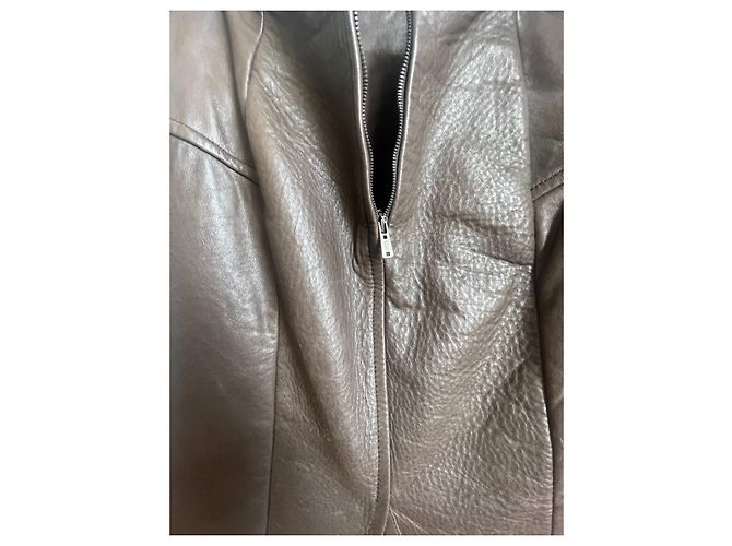 Falda de cuero Yves Saint Laurent Castaño - vista 7