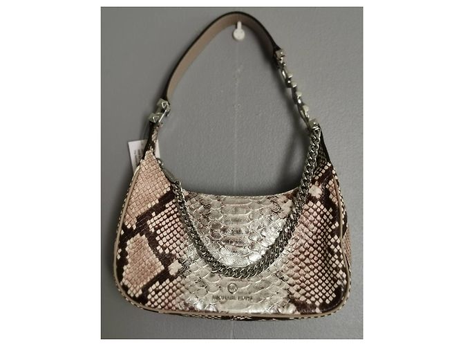 Bolsa Michael Kors Piper de couro estampa python marrom e prata Bege Impressão em python Hardware prateado - vista 13