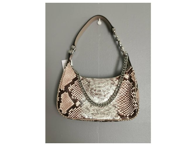 Bolsa Michael Kors Piper de couro estampa python marrom e prata Bege Impressão em python Hardware prateado - vista 14