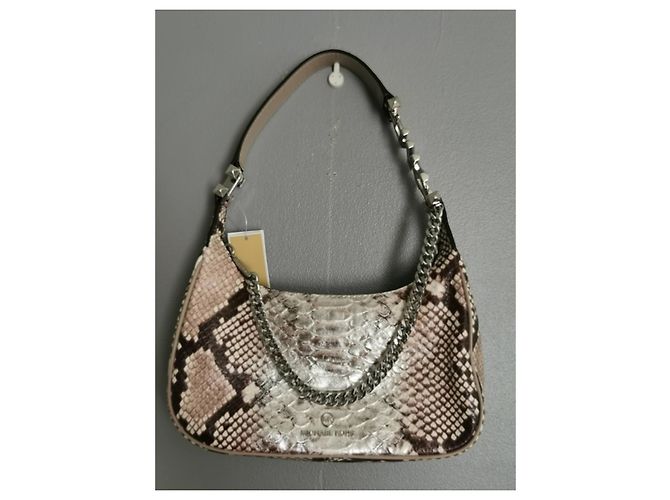 Bolsa Michael Kors Piper de couro estampa python marrom e prata Bege Impressão em python Hardware prateado - vista 8