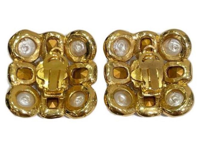 ***CHANEL Vintage-Perlen-Strass-Ohrringe Weiß Blau Golden - Ansicht 2