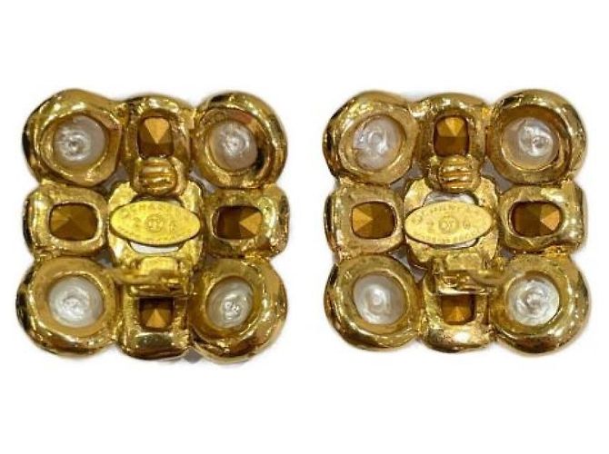 ***CHANEL Vintage-Perlen-Strass-Ohrringe Weiß Blau Golden - Ansicht 3