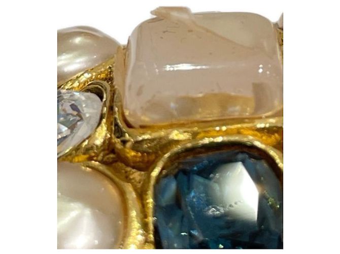 ***CHANEL Vintage-Perlen-Strass-Ohrringe Weiß Blau Golden - Ansicht 4