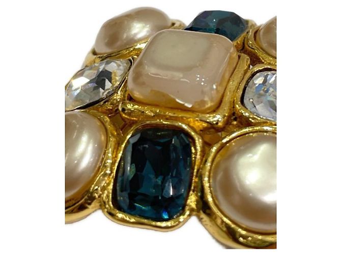 ***CHANEL Vintage-Perlen-Strass-Ohrringe Weiß Blau Golden - Ansicht 5