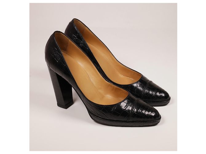Erstaunliche Hermès-Klassiker-Krokodil-Heels Schwarz - Ansicht 7