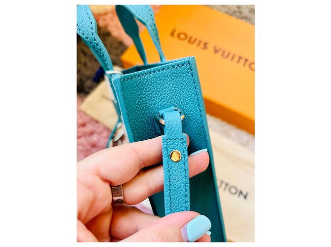 Borsa Louis Vuitton Sac Plat in pelle color turchese - vista 5
