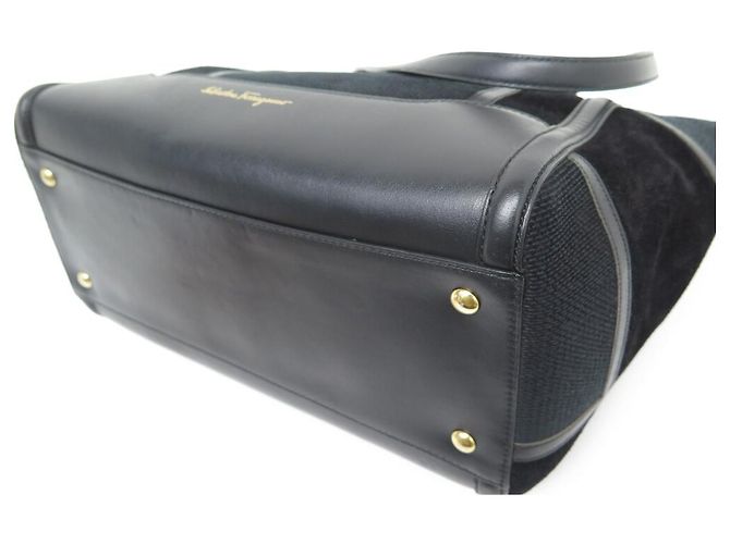 BORSA A MANO AMY PATCHWORK IN PELLE E CAMOSCIO NERA SALVATORE FERRAGAMO - vista 3