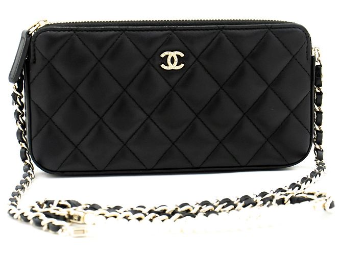Wallet On Chain CHANEL Cartera de Cordero Perla con Cadena WOC Bolsa de Doble Cierre Negro - vista 2
