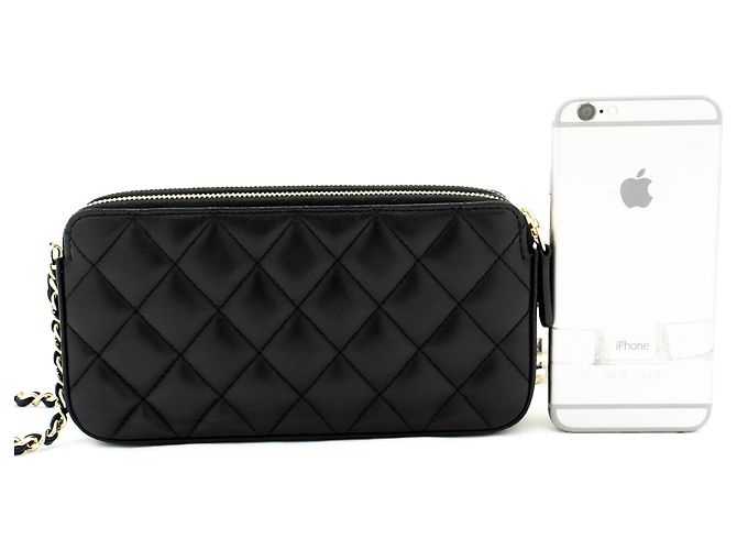 Wallet On Chain CHANEL Cartera de Cordero Perla con Cadena WOC Bolsa de Doble Cierre Negro - vista 3