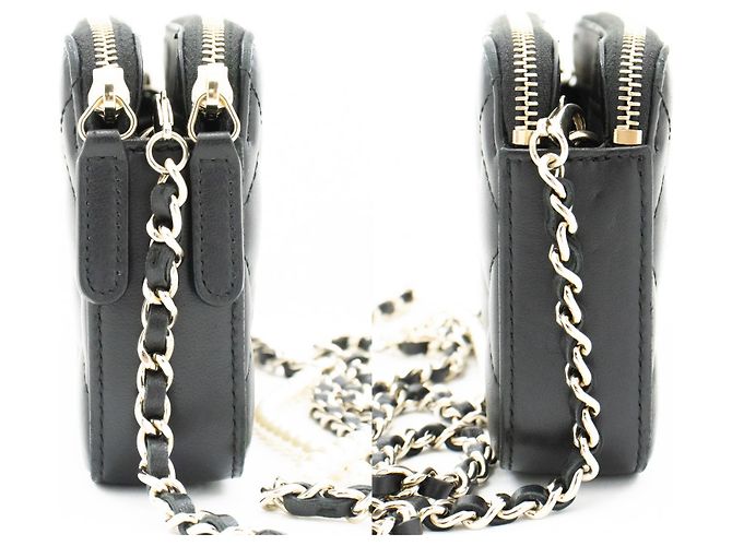 Wallet On Chain CHANEL Cartera de Cordero Perla con Cadena WOC Bolsa de Doble Cierre Negro - vista 5