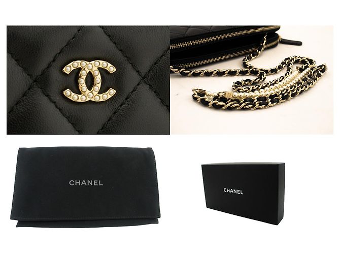 Wallet On Chain CHANEL Cartera de Cordero Perla con Cadena WOC Bolsa de Doble Cierre Negro - vista 7