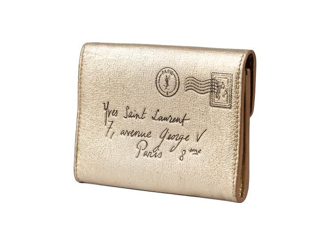 Porte-cartes en cuir Yves Saint Laurent Doré - vue 2