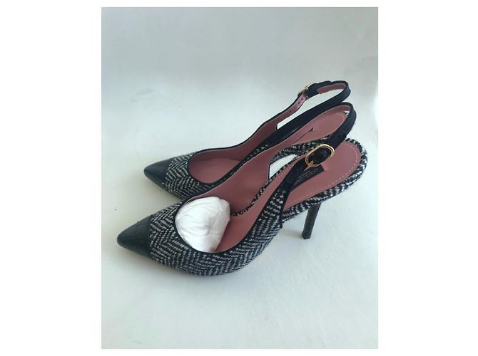 Dolce & Gabbana Décolleté in Lana e Pelle Nero e Bianco 38 - vista 2