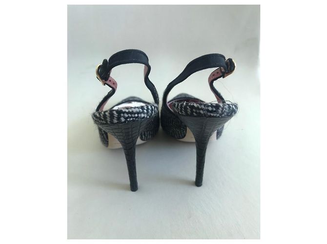 Dolce & Gabbana Décolleté in Lana e Pelle Nero e Bianco 38 - vista 3