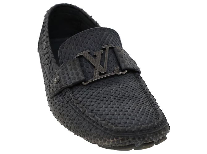 LOUIS VUITTON Scarpe da guida in pelle esotica 7 Nero Grigio LV Aut. ak212 Marrone - vista 11