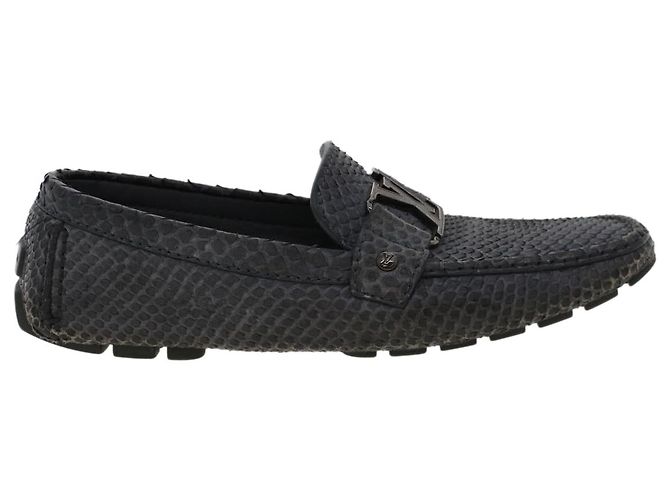 LOUIS VUITTON Scarpe da guida in pelle esotica 7 Nero Grigio LV Aut. ak212 Marrone - vista 12