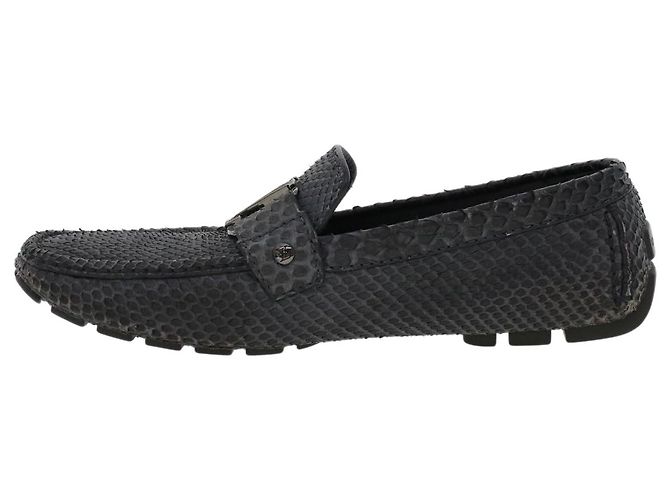 LOUIS VUITTON Scarpe da guida in pelle esotica 7 Nero Grigio LV Aut. ak212 Marrone - vista 13