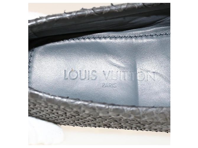 LOUIS VUITTON Scarpe da guida in pelle esotica 7 Nero Grigio LV Aut. ak212 Marrone - vista 16