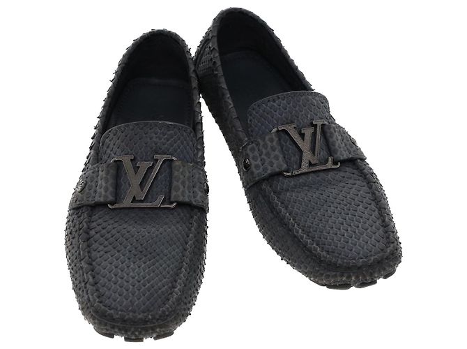 LOUIS VUITTON Scarpe da guida in pelle esotica 7 Nero Grigio LV Aut. ak212 Marrone - vista 2