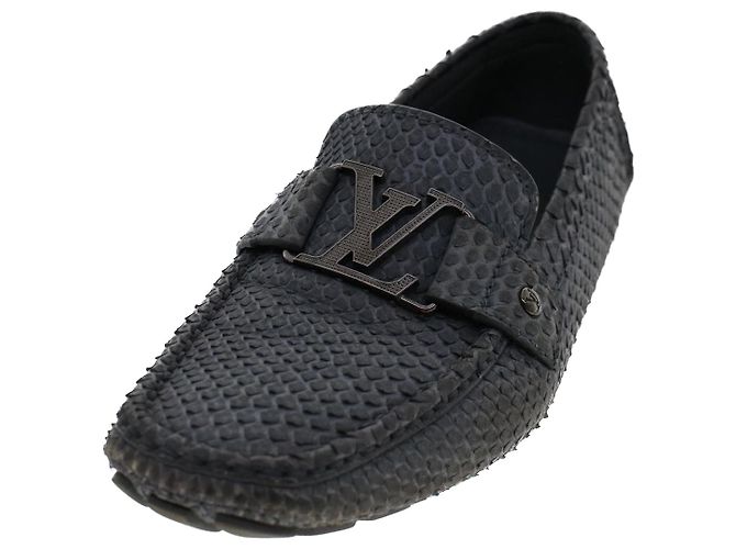 LOUIS VUITTON Scarpe da guida in pelle esotica 7 Nero Grigio LV Aut. ak212 Marrone - vista 3