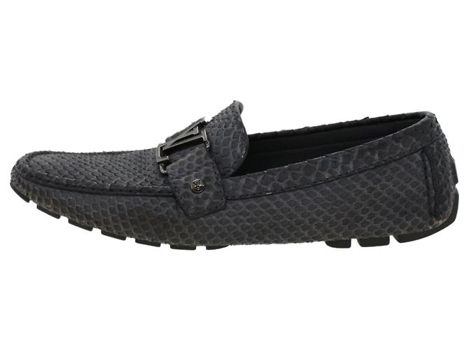 LOUIS VUITTON Scarpe da guida in pelle esotica 7 Nero Grigio LV Aut. ak212 Marrone - vista 4