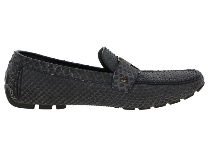 LOUIS VUITTON Scarpe da guida in pelle esotica 7 Nero Grigio LV Aut. ak212 Marrone - vista 5