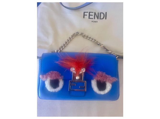 Borsa Fendi Baguette Monster Mini in pelle di agnello blu navy - vista 7