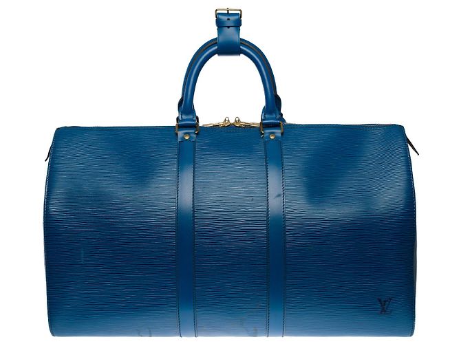Sac LOUIS VUITTON Keepall en Cuir Bleu - 101291 - vue 2