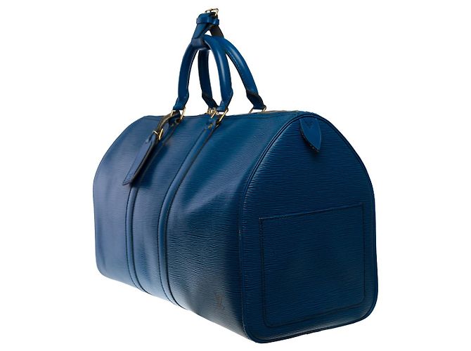 Sac LOUIS VUITTON Keepall en Cuir Bleu - 101291 - vue 3