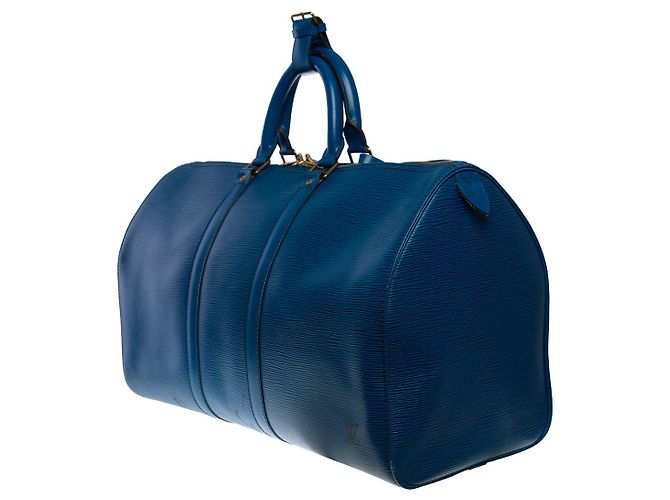 Sac LOUIS VUITTON Keepall en Cuir Bleu - 101291 - vue 4