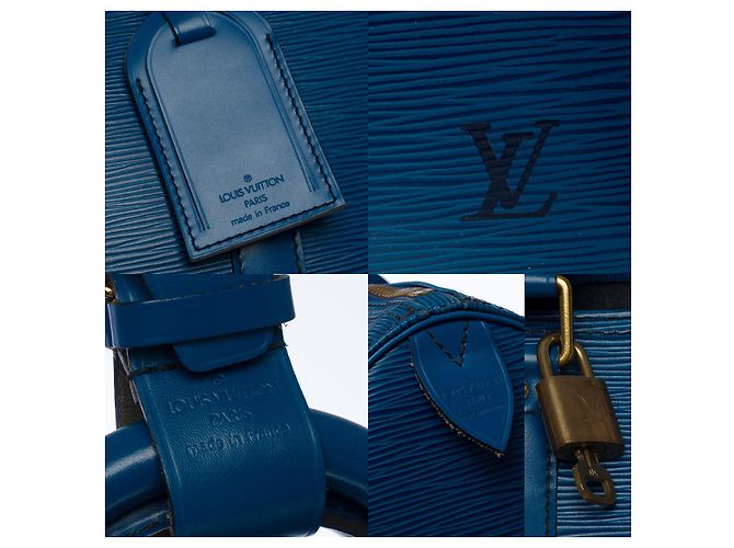 Sac LOUIS VUITTON Keepall en Cuir Bleu - 101291 - vue 5