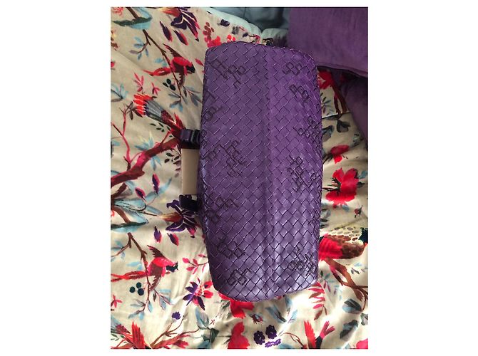 Borsa a mano Bottega Veneta in pelle intrecciata viola - vista 3