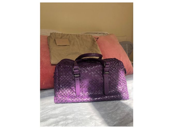 Borsa a mano Bottega Veneta in pelle intrecciata viola - vista 7