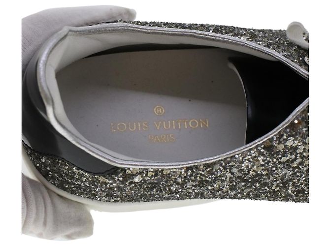 LOUIS VUITTON Baskets à paillettes Front Low Line en cuir 38.5 Argent LV Authak199 Noir Argenté - vue 10