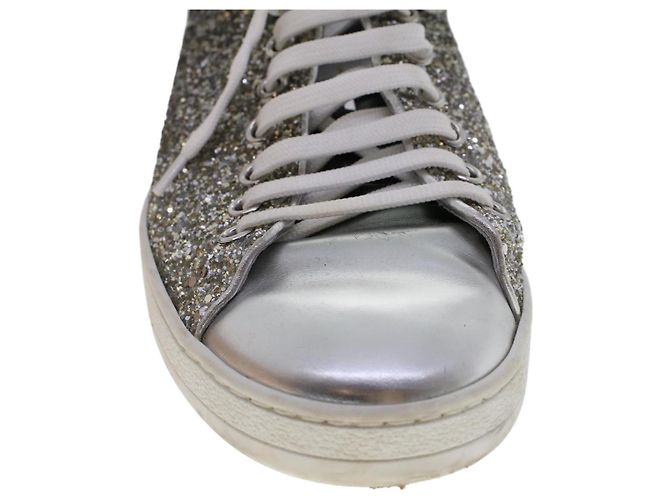LOUIS VUITTON Baskets à paillettes Front Low Line en cuir 38.5 Argent LV Authak199 Noir Argenté - vue 14