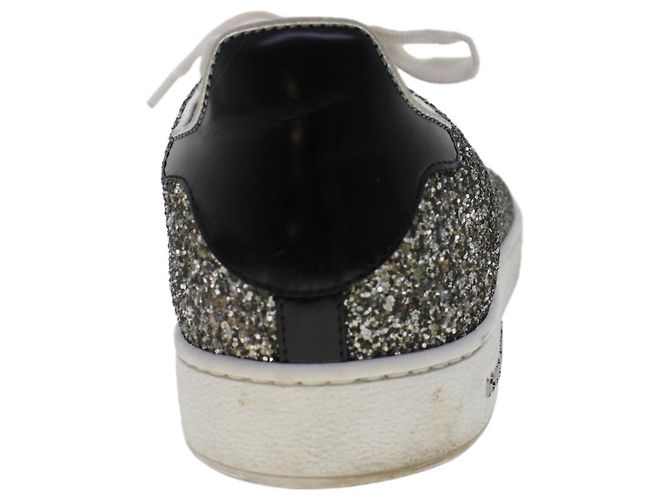 LOUIS VUITTON Baskets à paillettes Front Low Line en cuir 38.5 Argent LV Authak199 Noir Argenté - vue 15