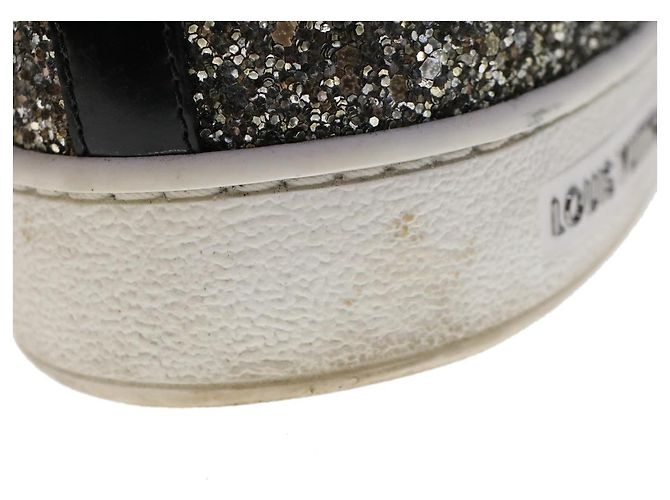 LOUIS VUITTON Baskets à paillettes Front Low Line en cuir 38.5 Argent LV Authak199 Noir Argenté - vue 16