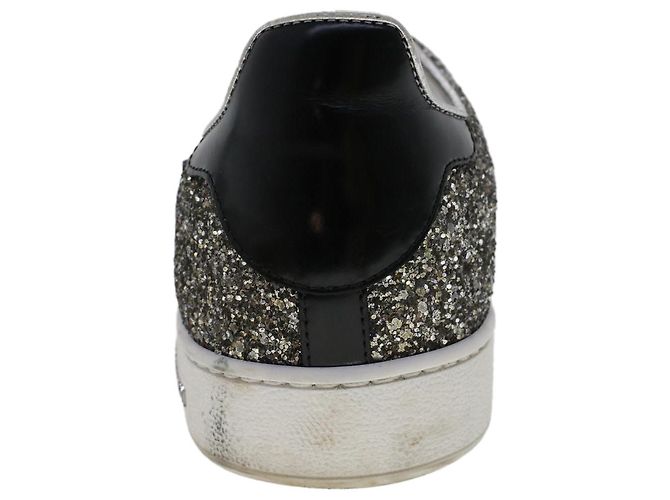 LOUIS VUITTON Baskets à paillettes Front Low Line en cuir 38.5 Argent LV Authak199 Noir Argenté - vue 8