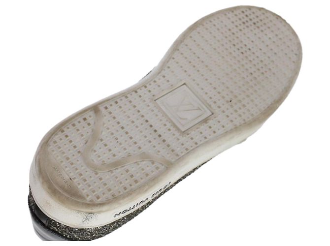 LOUIS VUITTON Baskets à paillettes Front Low Line en cuir 38.5 Argent LV Authak199 Noir Argenté - vue 9