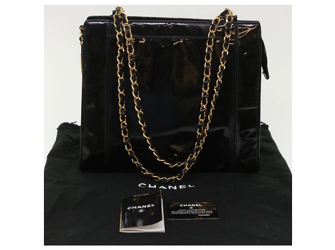 Borsa a tracolla CHANEL in pelle verniciata nera CC Auth bs6435 Nero - vista 12