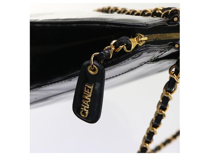 Borsa a tracolla CHANEL in pelle verniciata nera CC Auth bs6435 Nero - vista 20