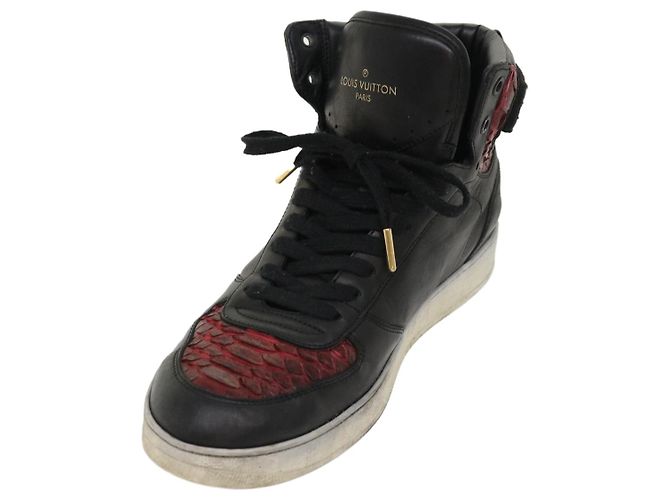 LOUIS VUITTON High Top Sneakers aus exotischem Leder 5.5 Schwarz Rot LV Auth ak201 - Ansicht 2