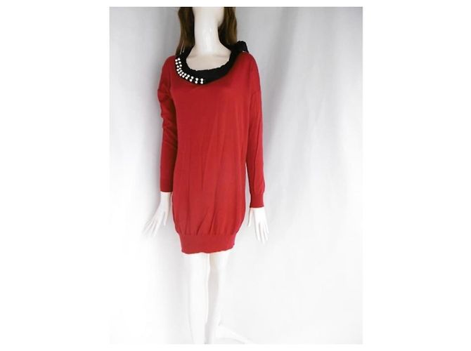 Lanvin-Pulloverkleid mit Perlenbesatz und Strasssteinen Rot - Ansicht 10