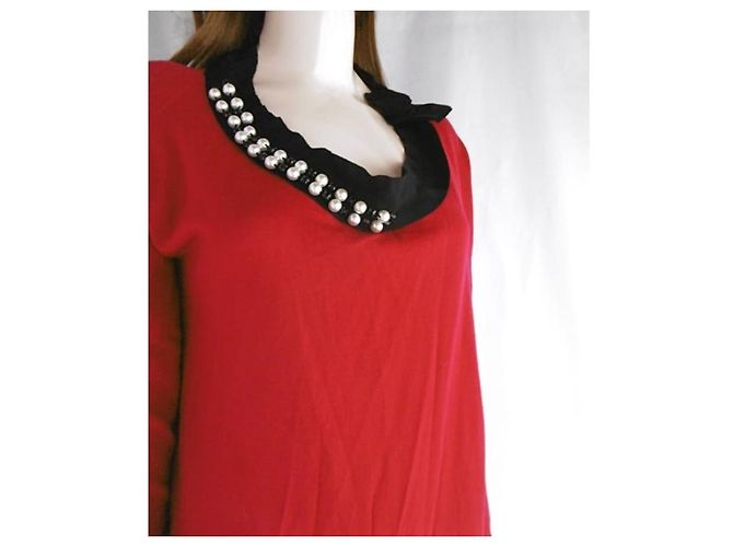 Lanvin-Pulloverkleid mit Perlenbesatz und Strasssteinen Rot - Ansicht 2